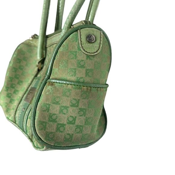Vintage 80’s Liz Claiborne Small Green Purse Shoulder Handbag Monogram Print - Picture 7 of 15